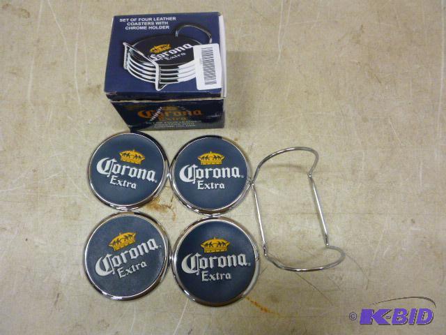 lot 152 image: Corona Extra Set of 4 Leather Coasters With c...