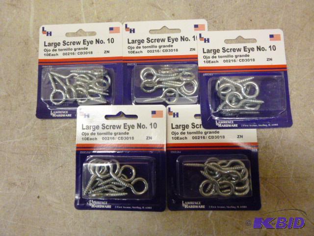 lot 205 image: 5 Packs of 10 #10 Large Screw Eyes...