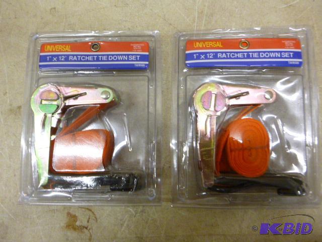 lot 63 image: 2 Blaze Orange Ratchet Tie Down Sets 1" ...