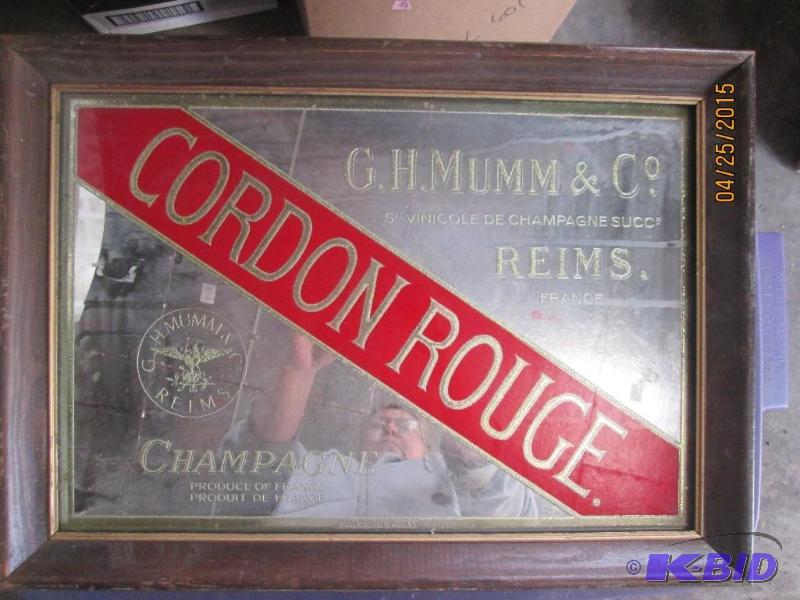 lot 20 image: Framed Cordon Rouge champagne bar mirror. Exc...