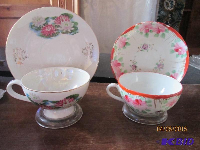 lot 46 image: Pair of teacups with matching plates. Stands ...