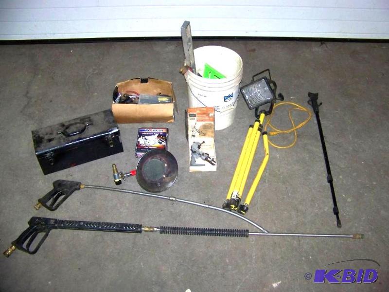 lot 9 image: Miscellaneous Tools, Power Sprayer Wands, Heater, Tool Box, Worklight  Work Light and more