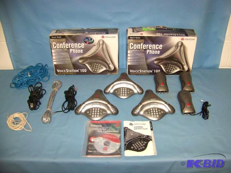 lot 47 image: (3) Polycom, Voice Station 100, Conference Telephone  Phones with Power Supplies