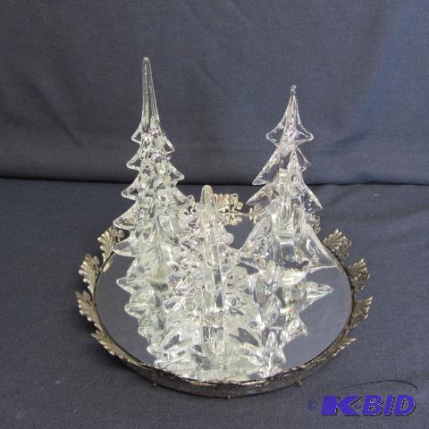 Mirrored Tray, Glass Trees