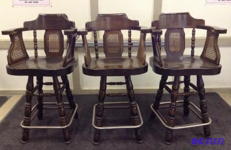 lot 39 image: 3 Wood & Cane Bar Stools