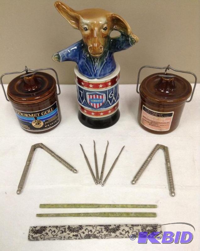 lot 4 image: Democrat Jim Beam Bottle & Crocks
