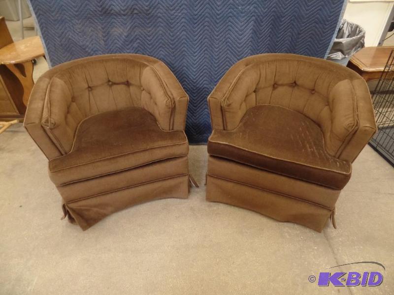 2 Brown Velour Club Chairs