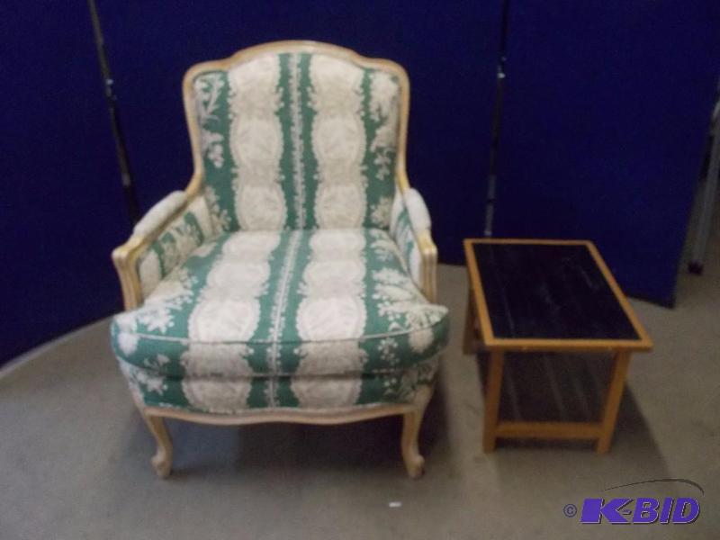 Fancy Upholstered Chair with End Table