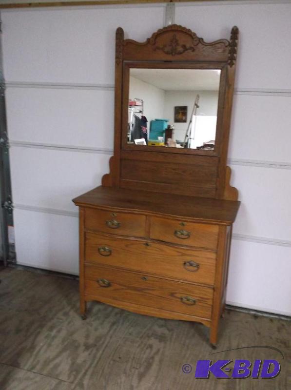 Beautiful antique solid oak mirrored serpenti...
