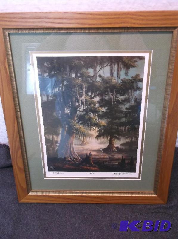Beautiful double matted solid oak framed prin...