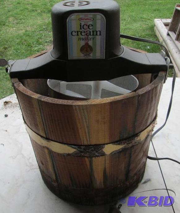 lot 104 image: Rival ice cream maker with a wood bucket...