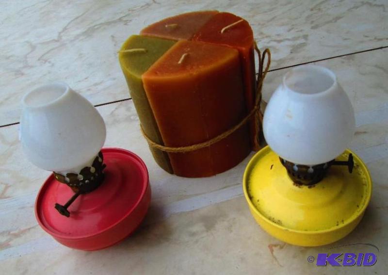 lot 136 image: 4 section round candle, new and 2 vintage sma...