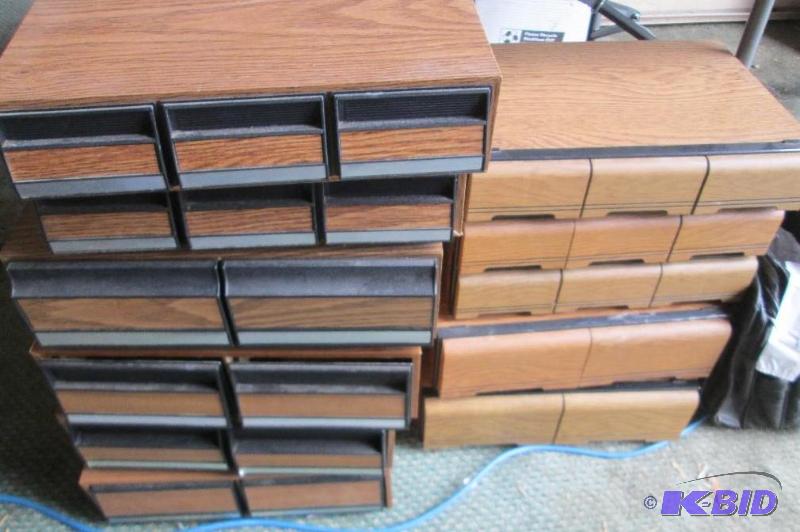 lot 187 image: Lot of wood finish assorted media storage box...
