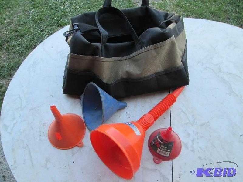 lot 49 image: Duffel bag of assorted funnels...