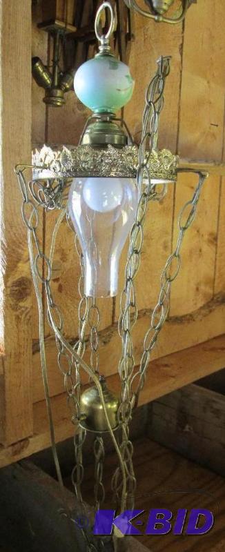 lot 81 image: Vintage hanging lamp with a long chain...