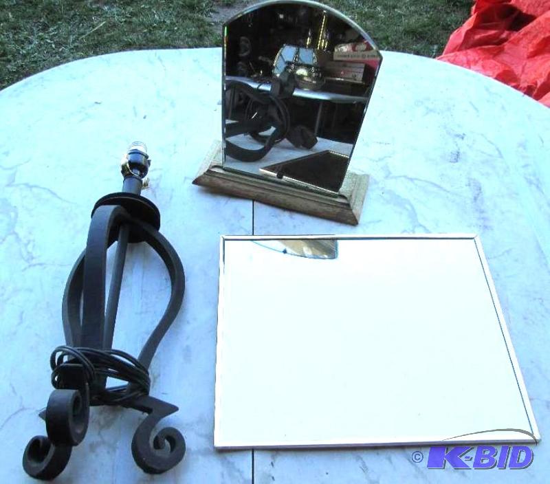 lot 83 image: Iron lamp base and mirrors, one on a vintage ...