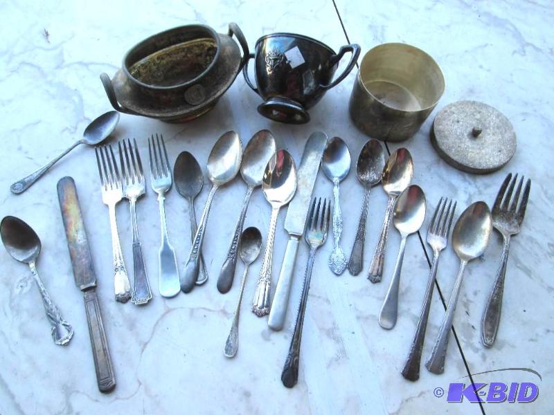 lot 85 image: Vintage silverware and containers, some are s...