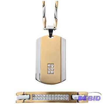 New Two-Tone Stainless Steel CZ Dog Tag &amp...
