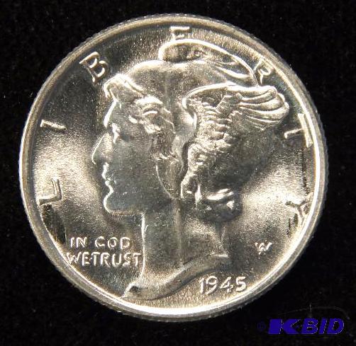 1945 MERCURY DIME BU UNC