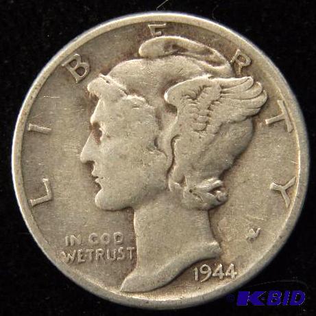 1944 MERCURY SILVER DIME FINE