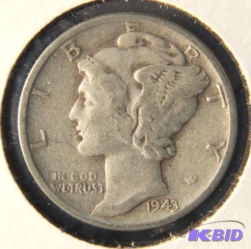 1943 MERCURY SILVER DIME VG