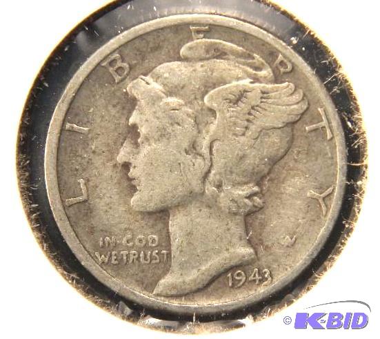1943 MERCURY SILVER DIME VG