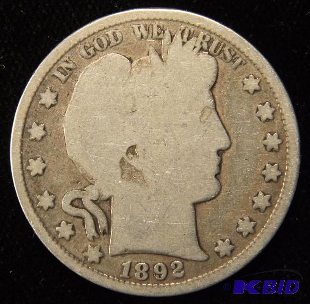 1892 BARBER SILVER HALF DOLLAR