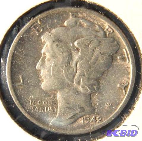 1942 MERCURY SILVER DIME UNC DETAILS