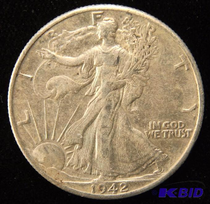 1942 WALKING LIBERTY SILVER HALF DOLLAR XF