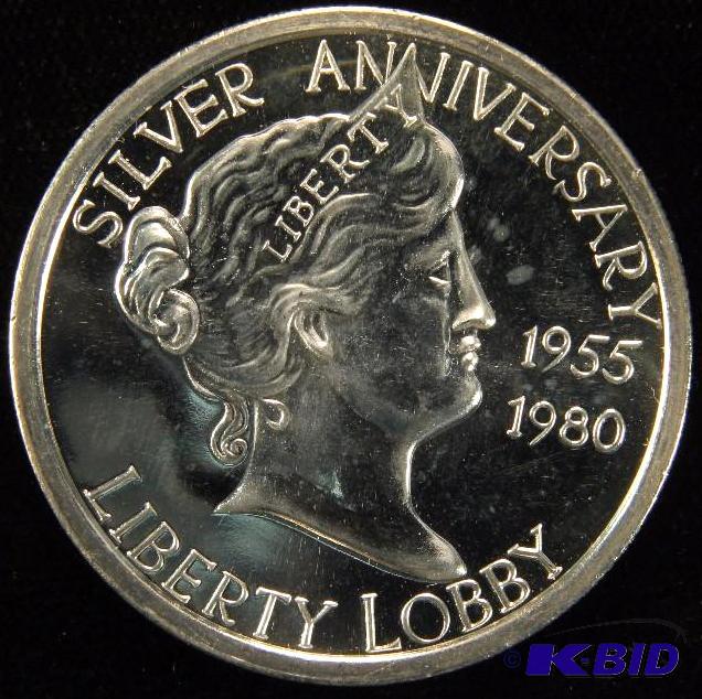 VINTAGE 1980 LIBERTY LOBBY SILVER ANNIVERSARY 1 Oz. .999 FINE SILVER ROUND