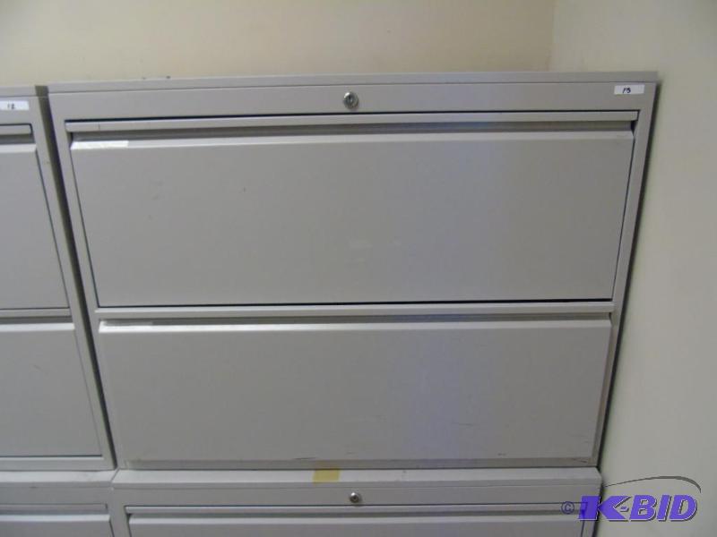 lot 13 image: Two drawer metal lateral file cabinet - locking
