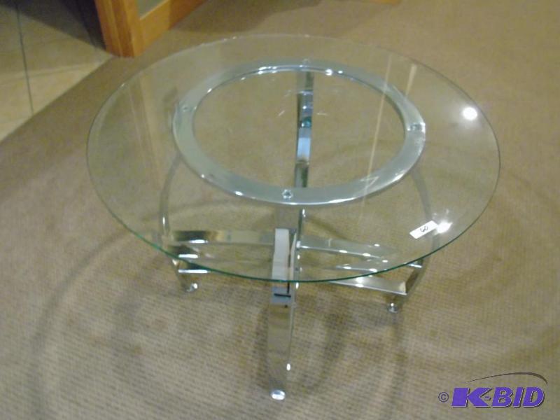 lot 60 image: Round Chrome Glass Top Table