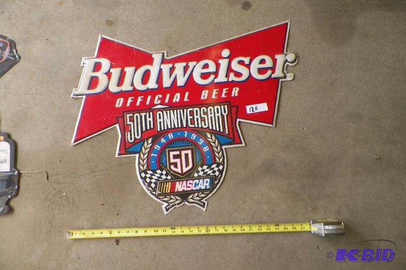 lot 120 image: Metal Sign Budweiser NASCAR