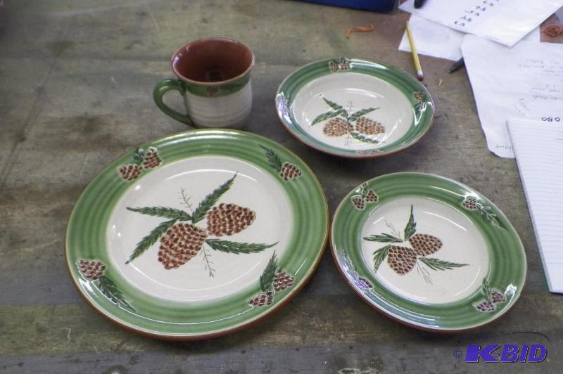 lot 42 image: Hampton Home Pine Cone Dishes 8 place settings No Chips or Cracks
