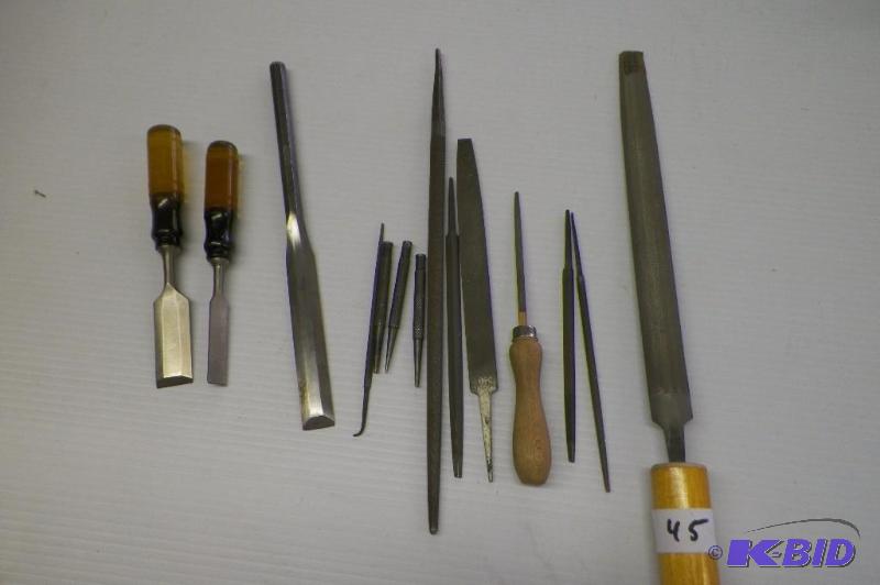 lot 45 image: File Lot with Chisels and Nail Sets