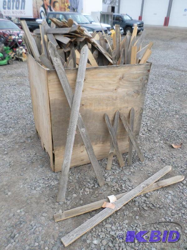lot 2 image: 4x4x4 Crate Full Of Handmade Wooden Ski Se...
