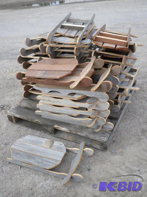 lot 4 image: Pallet Of Approx (30) Handmade Wooden Sleds, ...