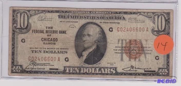 1929 Chicago $10.00 Brown Seal $10.00