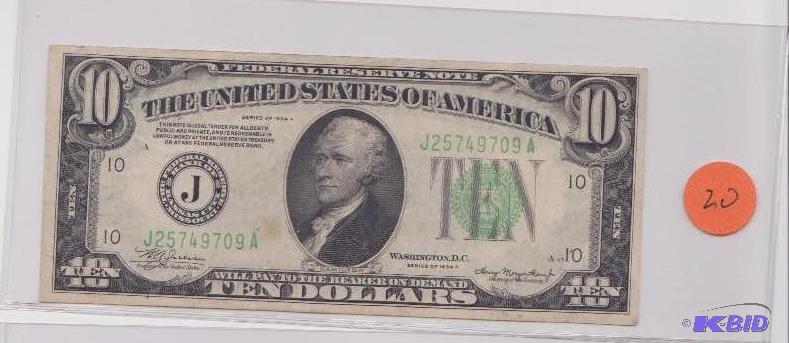 1934 A Green Seal $10.00