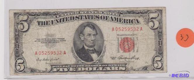 1953 $5.00 Red Seal Bill