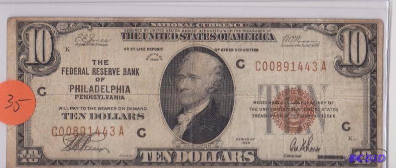 1929 Philadelphia $10.00 National Currency