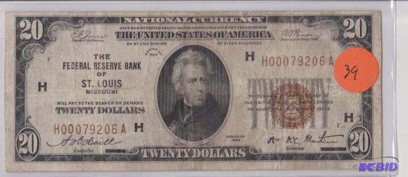 1929 St. Louis $20 National Currency