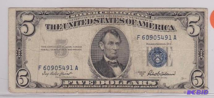1953 A $5.00 Silver Certificate