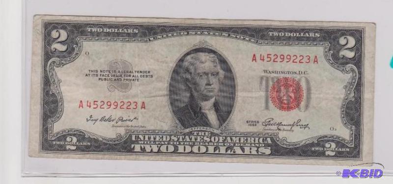 1953 Red Seal $2.00 Bill