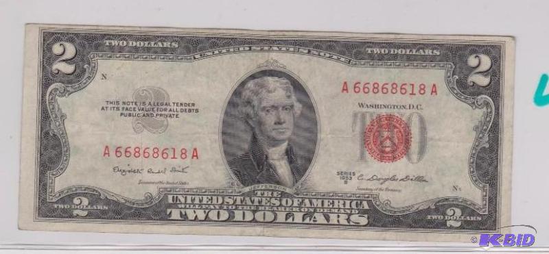 1953 B Red Seal $2.00 Bill