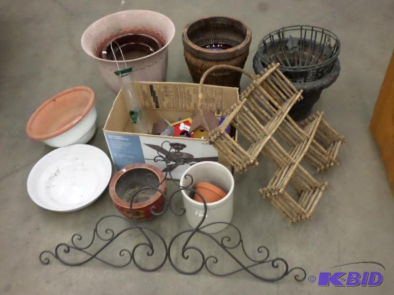 lot 21 image: Lot Of Misc Flower Pots, Planters, Bird House...