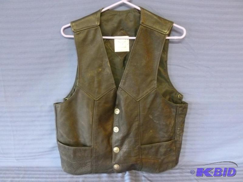 lot 107 image: S.P Leather biker vest with buffalo nickel bu...