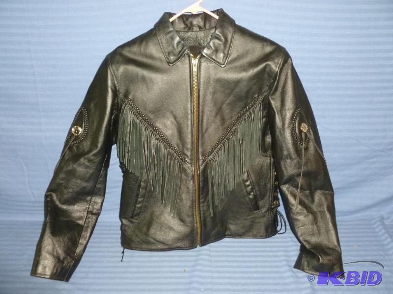 lot 108 image: Diamond Plate genuine leather frilled biker j...