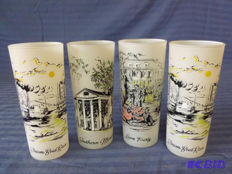 lot 114 image: Lot of four tall frosted glass water tumblers...