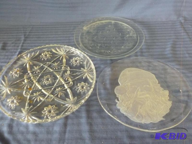lot 126 image: Lot of three large glass sandwich plates.&nbs...